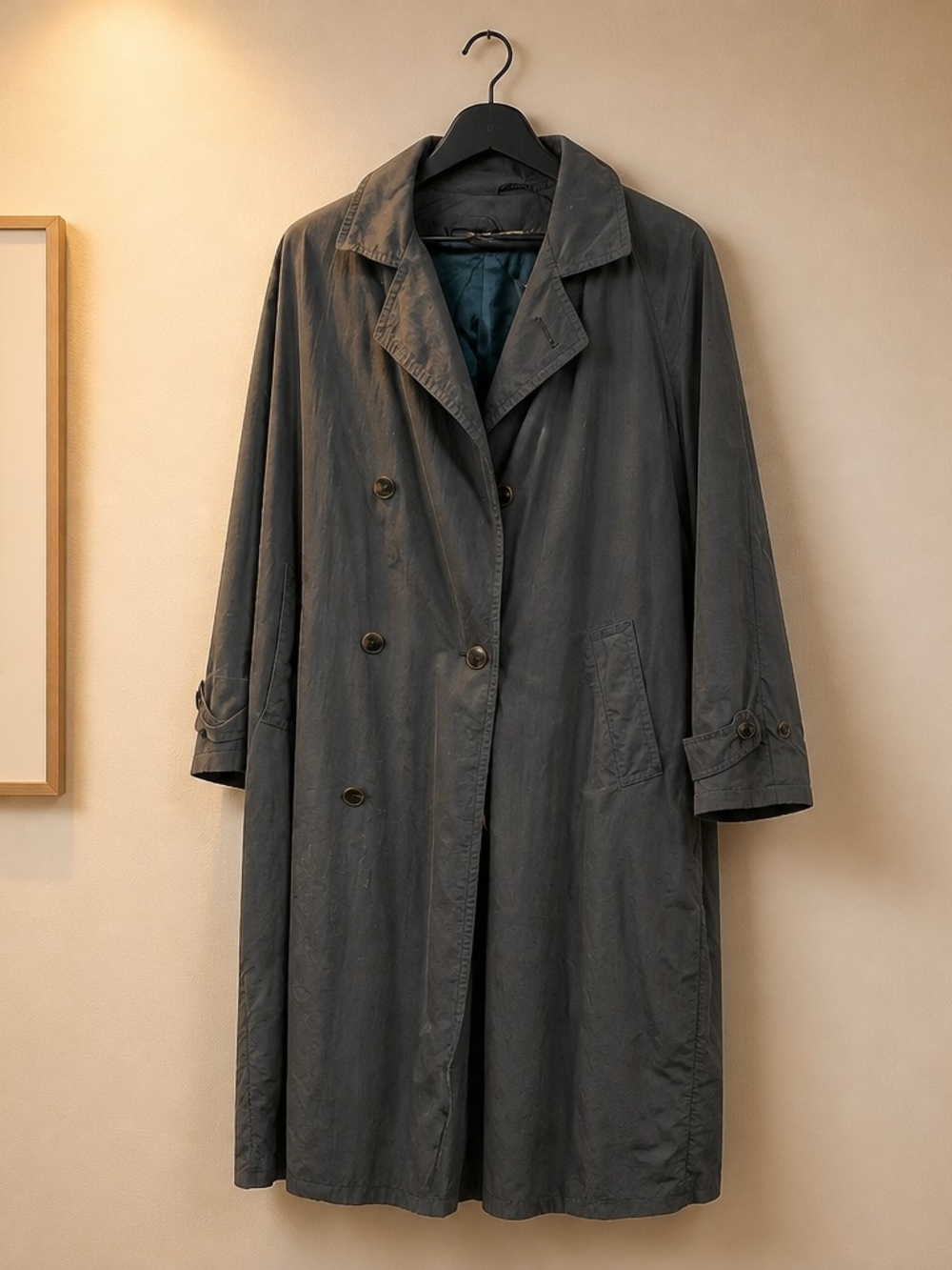 Men's Double-Breasted Gray Trench Coat With Zip In Lining